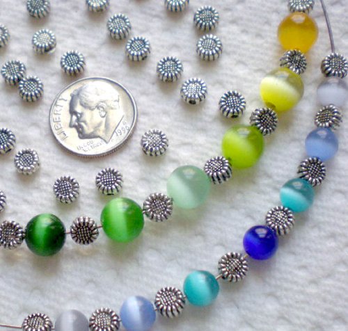 Beading Station 30-Piece Sunflower Coin Shaped Spacer Metal Beads, 6mm, Tibetan Silver by Beading Station