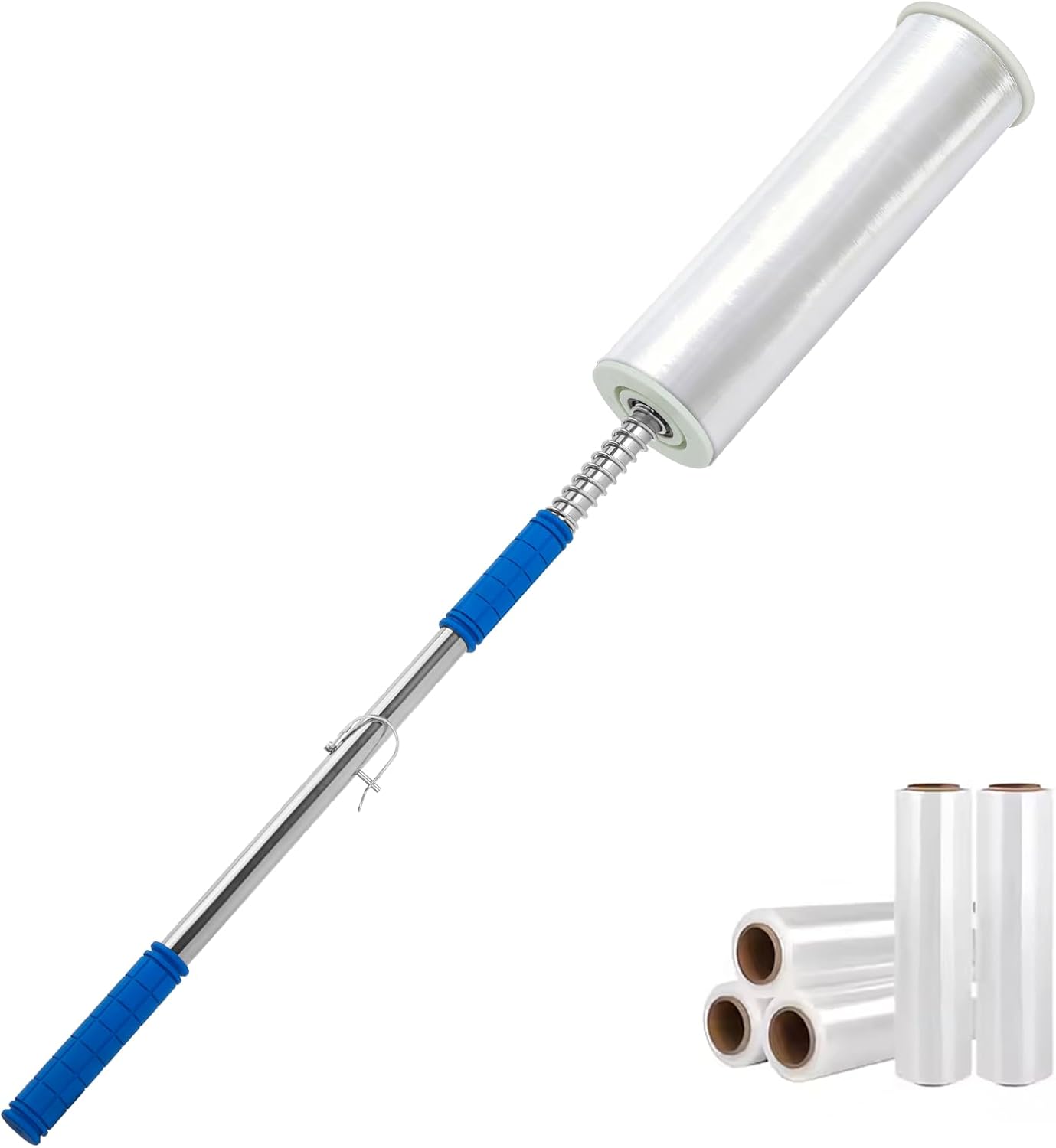 Heavy Duty Stretch Film Dispenser Pole Holder - 48 Inch Extra Long Handle for Pallet Wrapping - Fits 12" to 24" Rolls with 2" to 3" Core - Industrial Grade Stretch Wrap Dispenser