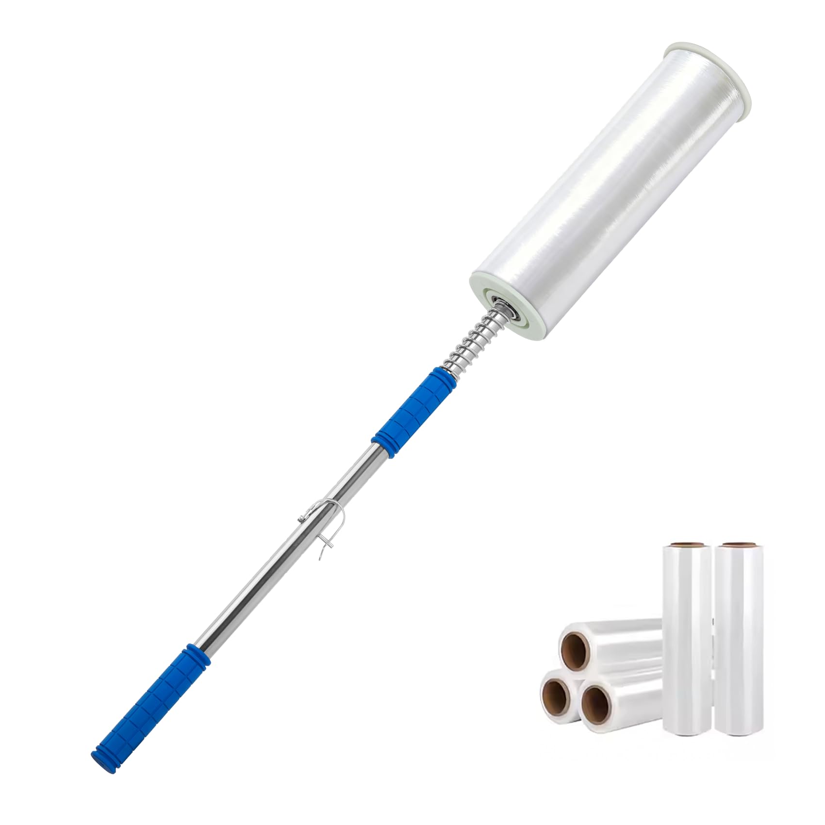 Stretch Film Dispenser Pole Holder 48 Inch Extra Long Handle Fits 12 to 24 Rolls with 2 to 3 Core Industrial Grade Telescoping Design