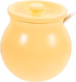 GLEAVI Ceramic Lard Jar Spice Containers Lids and Spoon Salt Holder Lid and Spoon Condiment Storage Jars for Kitchen Tea Leaf Chili Powder Curry Sugar Salt