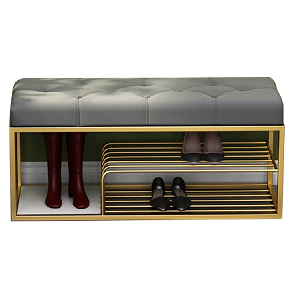 Banc de rangement à chaussures gris 3 niveaux en velours 80 cm OCKULT