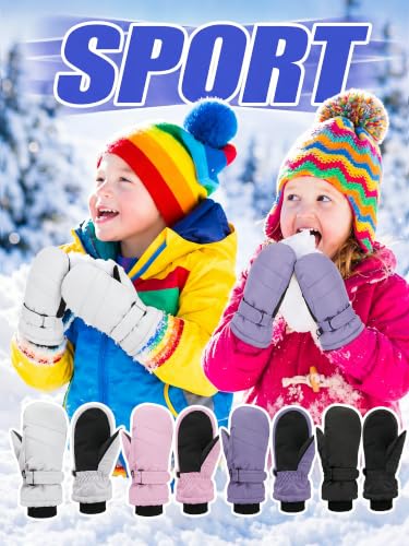 Image of Newcotte 6 Pairs Winter Ski Mittens Kids Waterproof Warm Snow Gloves for Boys Girls Cold Weather Outdoor Activities