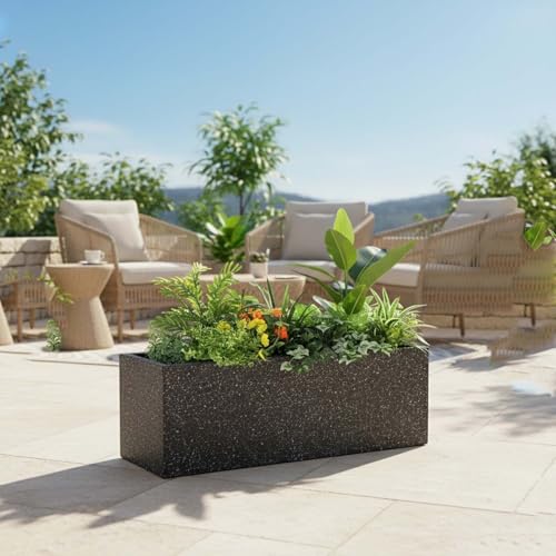 Image of Amazon Brand - Umi Recta R (21X8) Inch Rectangle Pots for Planter & Flowers Big Size Gamla - Lightweight, Durable Outdoor & Indoor Planters, Perfect for Balcony & Terrace Gardens (Black)