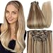 Full Shine 14 inch 120gram Balayage Remy Ombre Clip In Extensions Color #10 Brown Fading to #16 With Color #16 Highlighted Through The Thick Hair Extensions Clip In