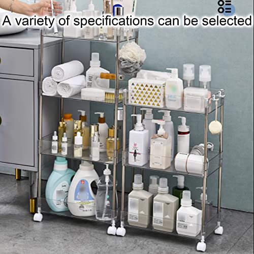 3 Layers / 4 Layers Rolling Carts Transparent Laminate Storage Cart With Hooks On Both Sides Raised Guardrail Aluminum Alloy Bracket Plastic Cart #TOP2