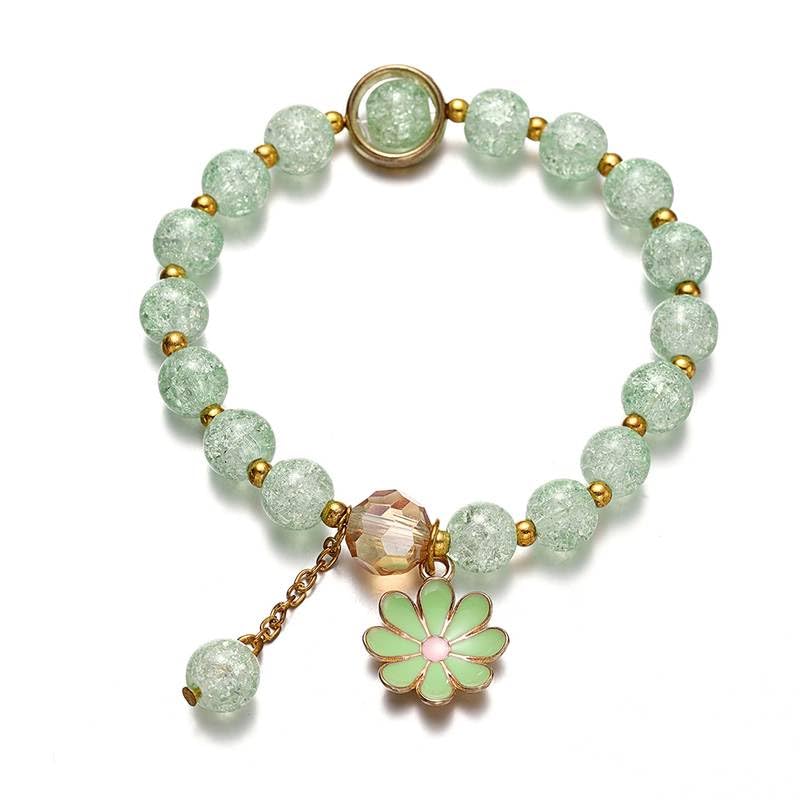 Image of El Regalo 1 PC Dailsy Flower Sparkly Crystal Beads Tassel Bracelet for Girls /Teens /Women- Cute Crackle Beads Daisy Flower Stretch Bracelet