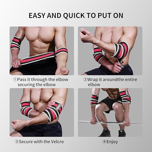 PROIRON Elbow Wraps for Weightlifting,Elastic Elbow Support Increases Stability of Joints, 40" Elbow Straps for Bench Press, Bent Row & Powerlifting for Men and Women - Pair (Phantom Red) - Image 6