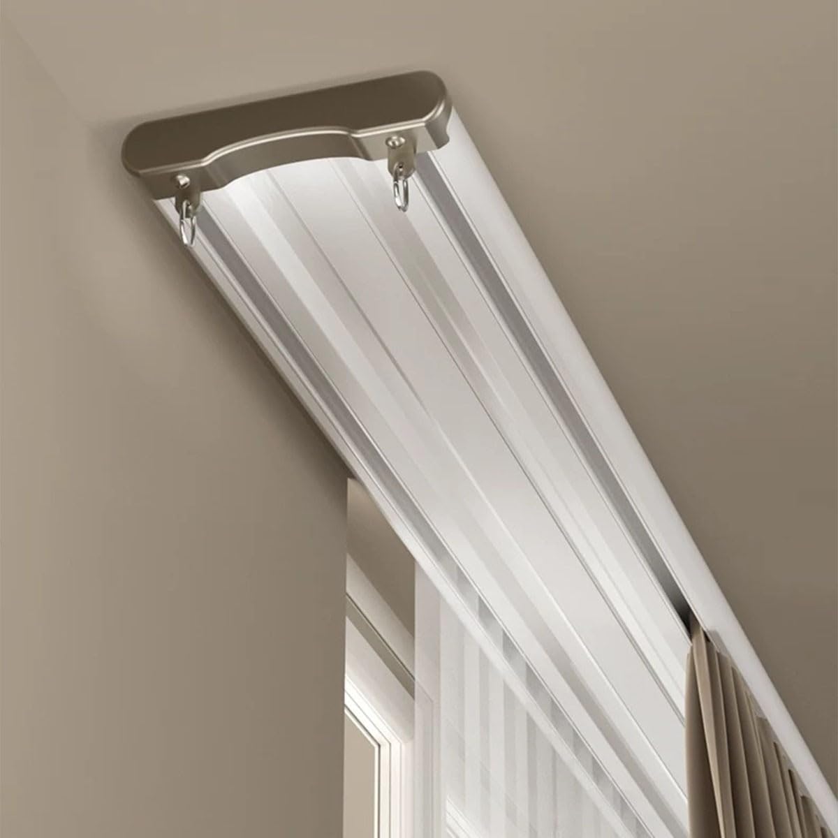Hiqactlif White Double Curtain Track, Curtain Track Silent Hidden Heavy Duty Curtain Rail Track Curtain Tracks And Fittings, Suitable For Living Room Bathroom(,200Cm/78.7In)