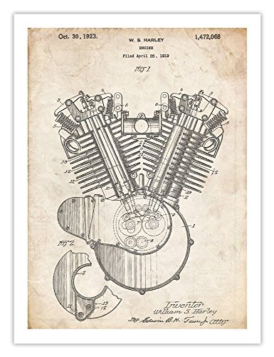 Steves Poster Store 1923 HD Motorcycle V-Twin Engine 5x7 Patent Print