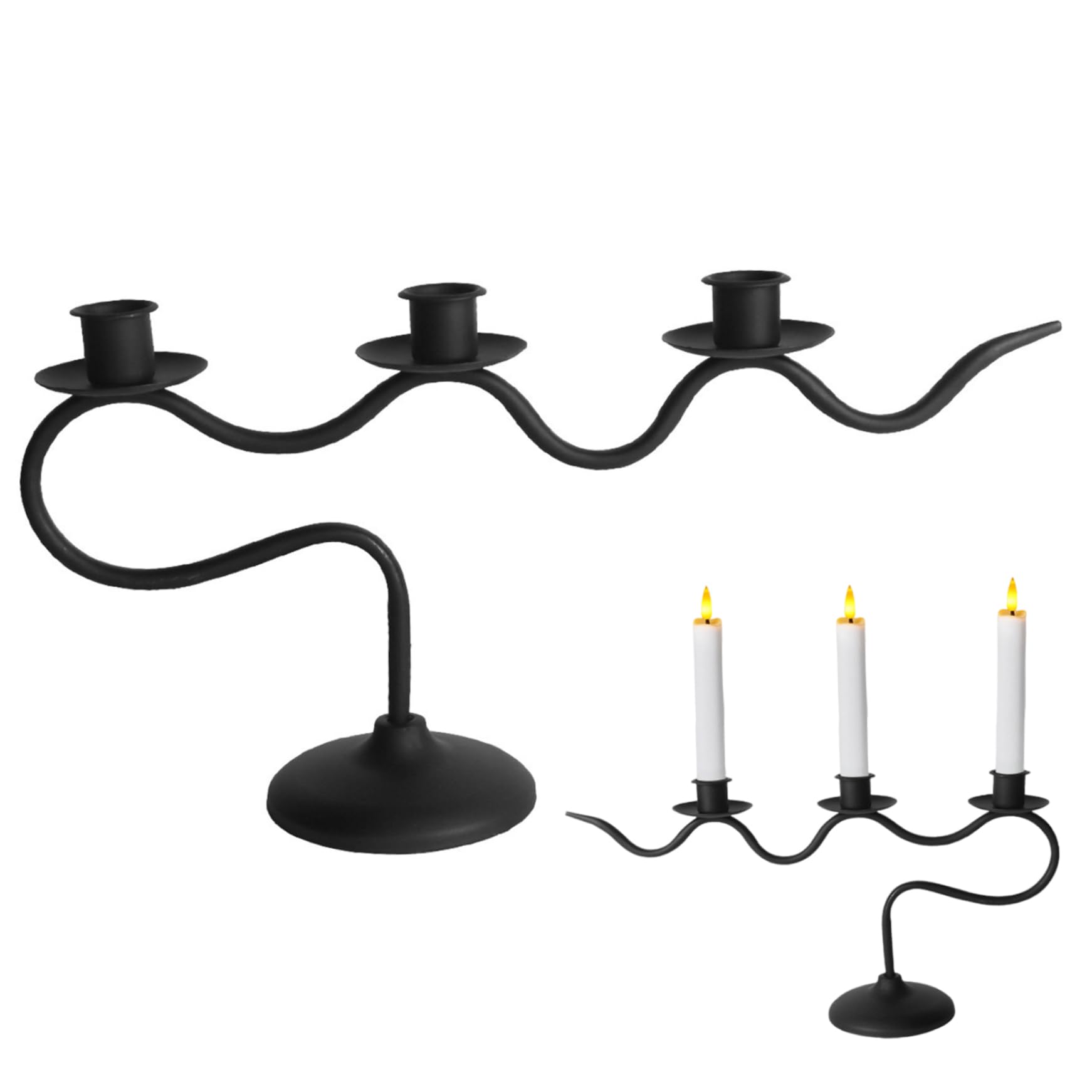 Yvocuyn Candle Stand, 3 Arm Vintage Cast Iron Candle Holder, Black Centerpiece Candelabra for Home Cafe Dining Room Fireplace Mantels