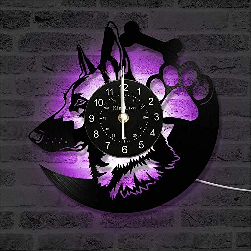 German Shepherd Dog Led Vinyl Wall Clock 12 Inch Nightlight Night Lamp Led Clock Home Room Wall Art #TOP3
