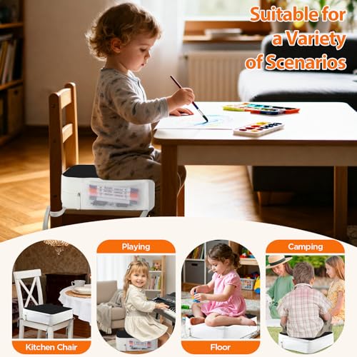 Image of Booster Seat for Kitchen Chair, 3.8 inch Toddler Booster Seats for Dining Table with Ties, PU Dining Booster Seat with Side Pockets, Non-Slip & Removable Booster Seat for Table Increasing Cushion (Black)