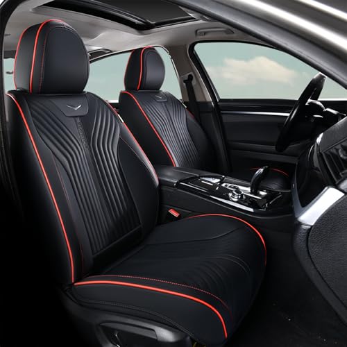 Image of FLORICH Seat Cover for Car Front and Back Seats Leather Automotive Seat Covers Car Seat Covers SUV Custom Waterproof Car Seat Protector Cushion Universal Fit for Most Cars Trucks SUV, Black&Red Line