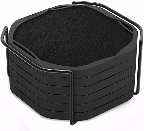 Miniatura 24 de UMIRRO Posavasos absorbentes para bebidas, posavasos de copa de silicona genial con inserto de fieltro para decoración moderna de mesa de café