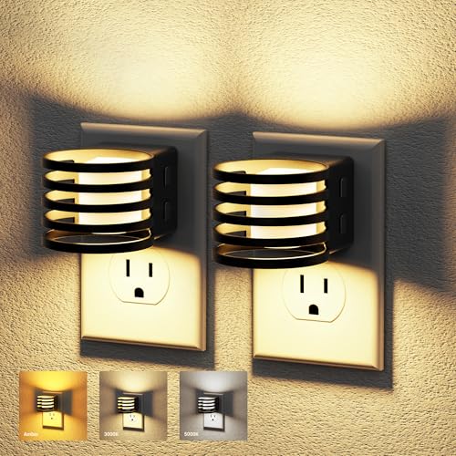 Image of JandCase LED Night Light, Night Lights Plug into Wall with Dusk to Dawn Sensor, 3 Colors Amber /3000K /5000K & 5 Brightness Levels, Adjustable Brightness Nightlight for Bedroom Bathroom Hallway, 2 Pack