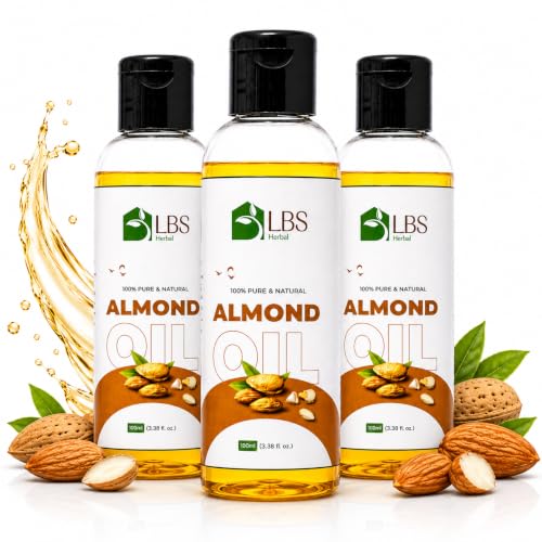 Image of Pure Sweet Almond Oil 100% Extra Virgin Cold Pressed | Natural Carrier Oil for Hair, Skin & Body Massage | Deep Moisturizing Hair Oil for Soft & Healthy Looking Hair | 100ml (Pack of 3)