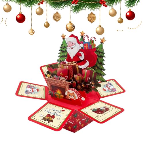 YRTUOP 3Dメリークリスマスカード ポップアップ, パーティー サンタ 挨拶カード, 六角形グリーティングオーナメント飾り 封筒付き ホームウェディング展示子供大人パーティーディナーテーブルクリスマス誕生日用