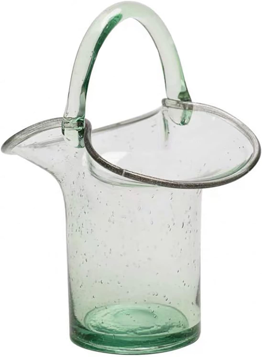 Glass Basket Vase Clear Totebag Flower Vases with Bubble Hand Blown Purse Vase Fish Bowl with Handles Small Fish Tank for Home Living Room Decor