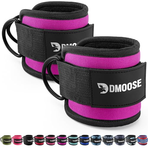 DMoose Fitness fußschlaufen Gym - Knöchelriemen Kabelzug - Klettverschluss gepolsterte fussschlaufen fur Kabelanlage, kickbacks fußschlaufe für Fitness Training (Magenta - Paar)