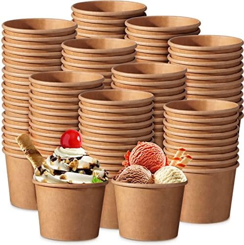 Honeydak 200 Pack Brown Kraft Ice Cream Cups Bulk 5 oz Small Disp...