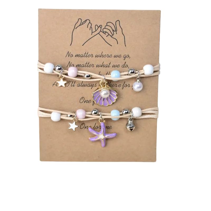 El Regalo 2PCs Shell Pearl & Star Fish Charms Bracelets Set for Girls & Women- Bright & Colorful Unique Handmade Beach Theme Bracelets Set (Purple) (B0DG5LVBVD) Amazon Price History, Amazon Price Tracker