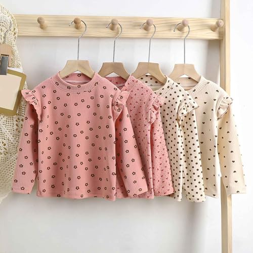 Generic 8AYFYP7HN Toddler Kids Ruffled Shoulder Polka Dot Long Sleeve Shirt Floral Base Tunic Blouse T-Shirt Cotton Knit thumb #2