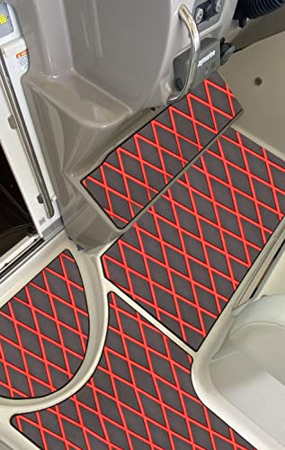 Image of Boat Flooring Eva Foam Decking Marine Non-Slip Self-Adhesive Flooring for Motorboat Fishing Boat RV Yacht Kayak Swimming Pool 86.6 inchX37.4 inch (Dark Grey and Red Diamond Seamlines)