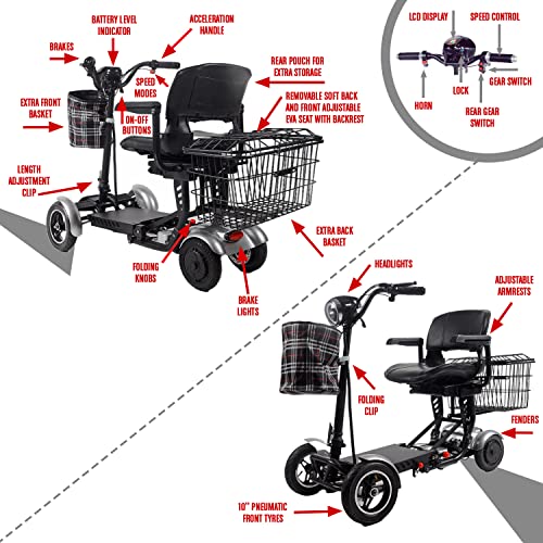 Darkshadows by MaritSA - Foldable 4 Wheel Mobility Scooter for Seniors. Long Range Battery 15.6AH-25 Mile Range (Model8) - Thumbnail 4