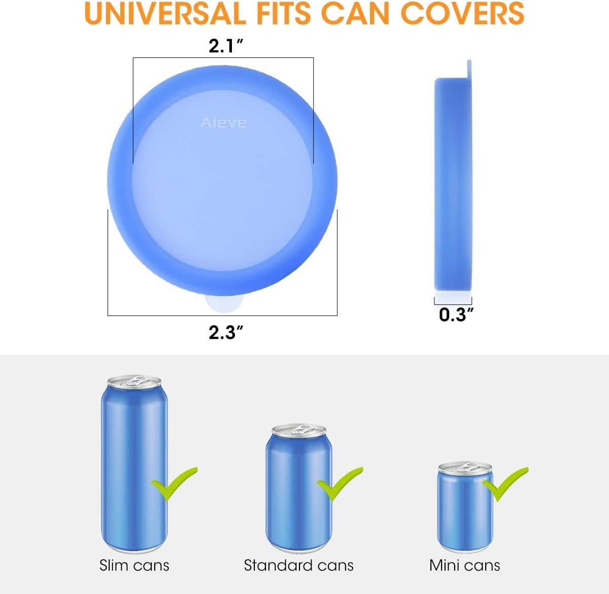Aieve Silicone Soda Can Lids, Reusable Can Covers/Toppers for Soda, Can Saver for Soda, Pop, Coke, Beverage, Fits Slim Standard Mini Cans (6 Pack, Assorted, BPA-Free)