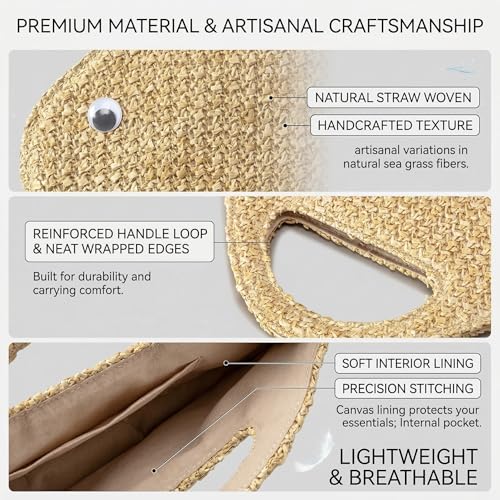Cartera tejida de paja para mujer, clutch bohemio natural para vacaciones playeras, moda verano 2026 miniatura 5