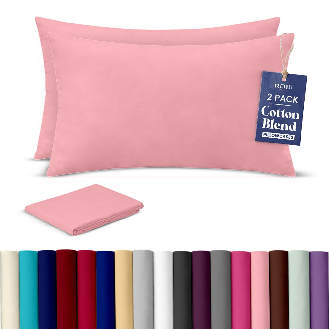 Rohi Luxury Pink Pillow Cases 2 Pack - (50×75cm) | Soft & Comfy Cotton Blend Pillow Covers with Envelope Closure | Breathable, Anti-Allergy, Fade & Wrinkle Resistant
