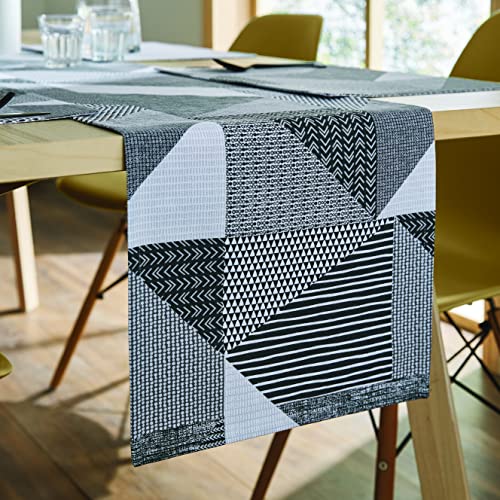 Catherine Lansfield Dining Larsson Geo Cotton 33x220 cm Table Runner Grey