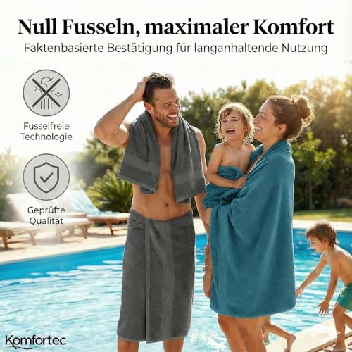 Komfortec 8er Handtücher Set, 4 Badetücher 70x140 cm & 4 Handtücher 50x100 cm, 100% Baumwolle Frottee, Flauschig und Saugstark,Anthrazit/Türkis