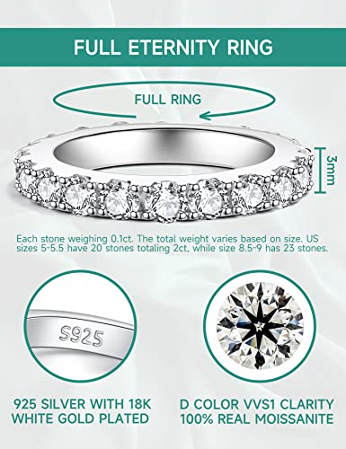 Moissanite Cottage 23 Stones Moissanite Anniversary Rings For Women, 2.3 Carat Round Cut Diamond 18K White Gold Plated 925 Sterling Silver Full Eternity Wedding Bands Stackable Ring, Size 9 #TOP1