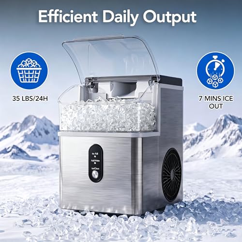 Image of Electactic Nugget Ice Makers Countertop, Soft Crushed Pellet Portable Ice Machine with Auto-Cleaning Function, 35Lbs /24H, One-Click Operation Ice Makers for Kitchen, Office, Home