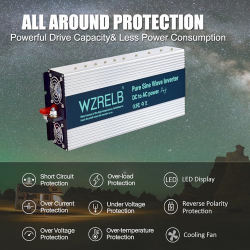 Image of WZRELB 3000W Pure Sine Wave Inverter 48V DC to 110V 120V AC Power Converter with LED Display, Hardwire Terminal,Off-Grid Portable Power Inverter with Dual AC Outlets for Home, RV, Truck, Camping