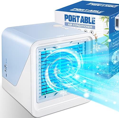 Portable Air Conditioner Fan, Evaporative Mini Air Cooler with 3 Speeds 7 Colors, 3 IN 1 USB Personal Cordless Air Cooler Desktop Cooling Fan with Large Water Tank for Home Room Office