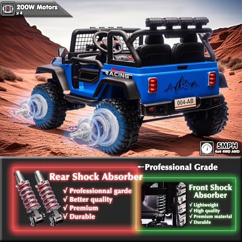 sopbost Premium 24V Ride On Car with Remote Control, 4x200W, 2 Seater Ride On Toy for Kids, 4WD Kids Electric Vehicles, Ride On Truck XL with EVA Tires Wheels, Bluetooth (Blue)