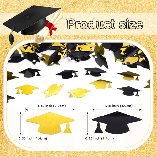 Image of Gold and Black Graduation Cap Confetti 2026, Class of 2026 Table Centerpiece Grad Confetti for 2026 Graduation Party Decorations Supplies