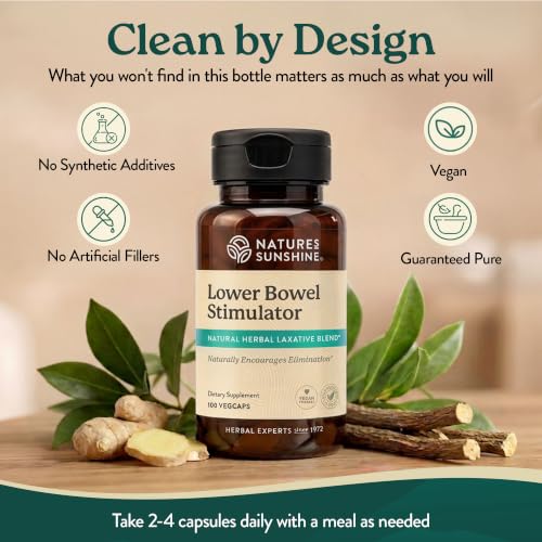 Nature's Sunshine Lower Bowel Stimulator - Helps Relieve Constipation - Cleanse & Detox Your Colon with Natural Herbal Ingredients - 25 Servings - 100 Vegcaps