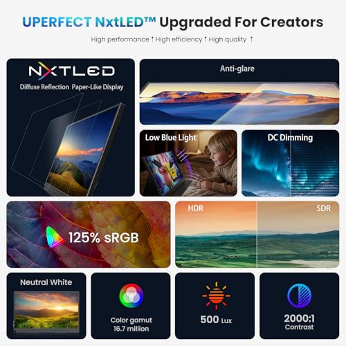 Image of UPERFECT True Color Portable Monitor 15.6 inch, NxtLED Eye Care Laptop Monitor, 125% sRGB 1080P, Flicker-Free Low Blue Light Display, USB-C & HDMI & VESA, Travel Second Screen for Computer, Game Consoles