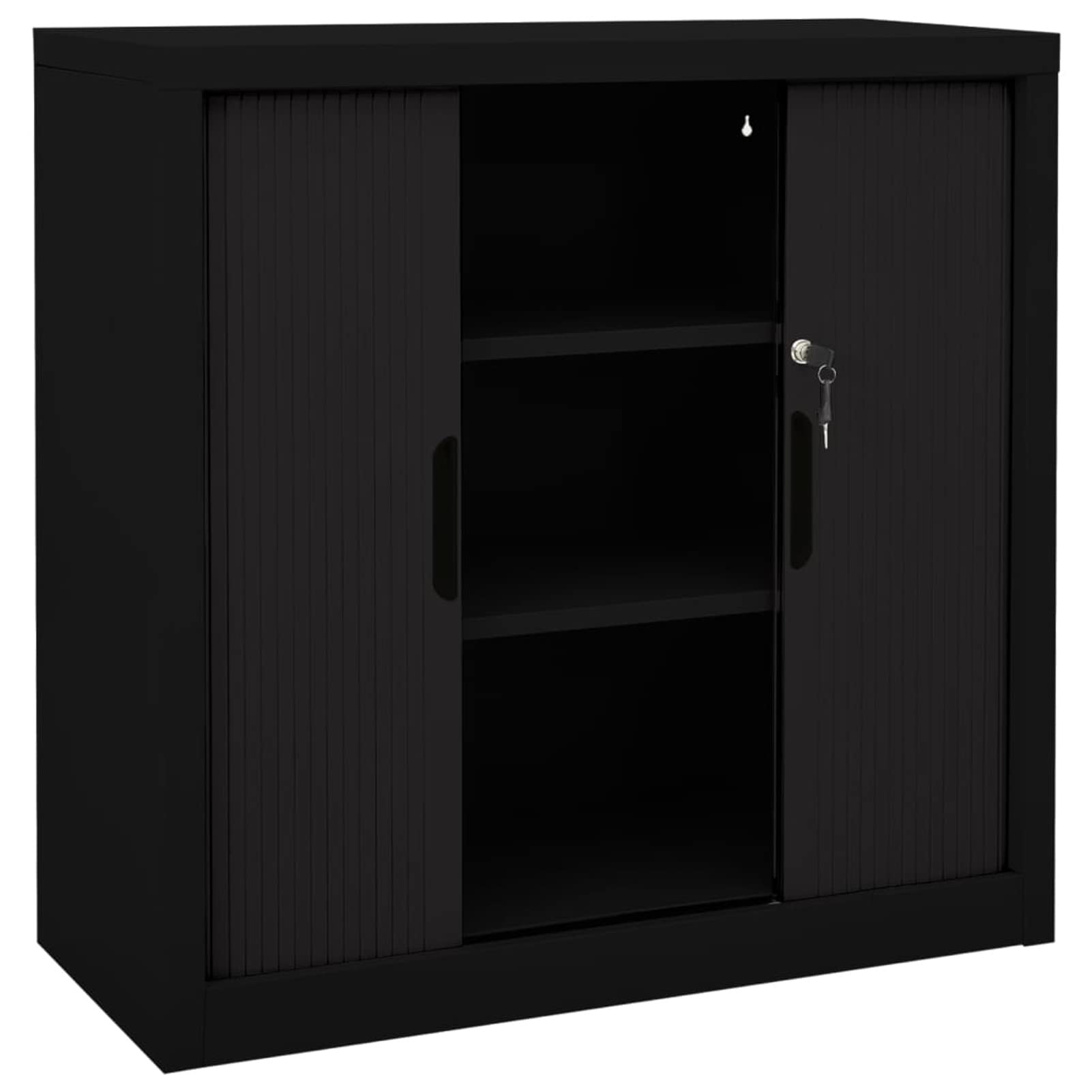 Armoire de Bureau Porte coulissante Casier de Bureau Métallique Meuble de Rangement pour Atelier ou Garage Classeur Verouillable Armoire Porte coulissante Acier-Noir-90x40x90cm-3