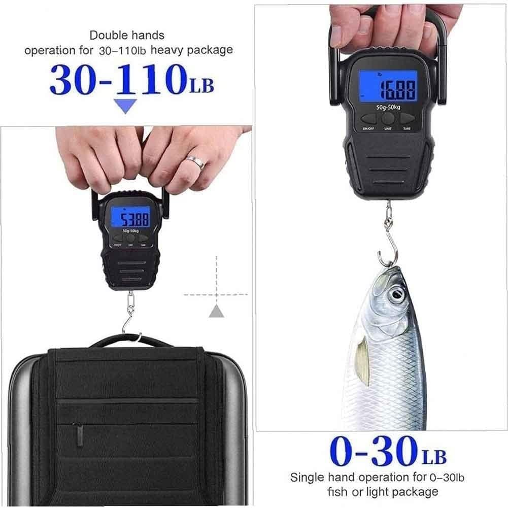 Luggage and Fishing Scale with lit LCD Display, 110lb/50kg Digital Electronic Hanging Hook Scale,Non-Slip Handle