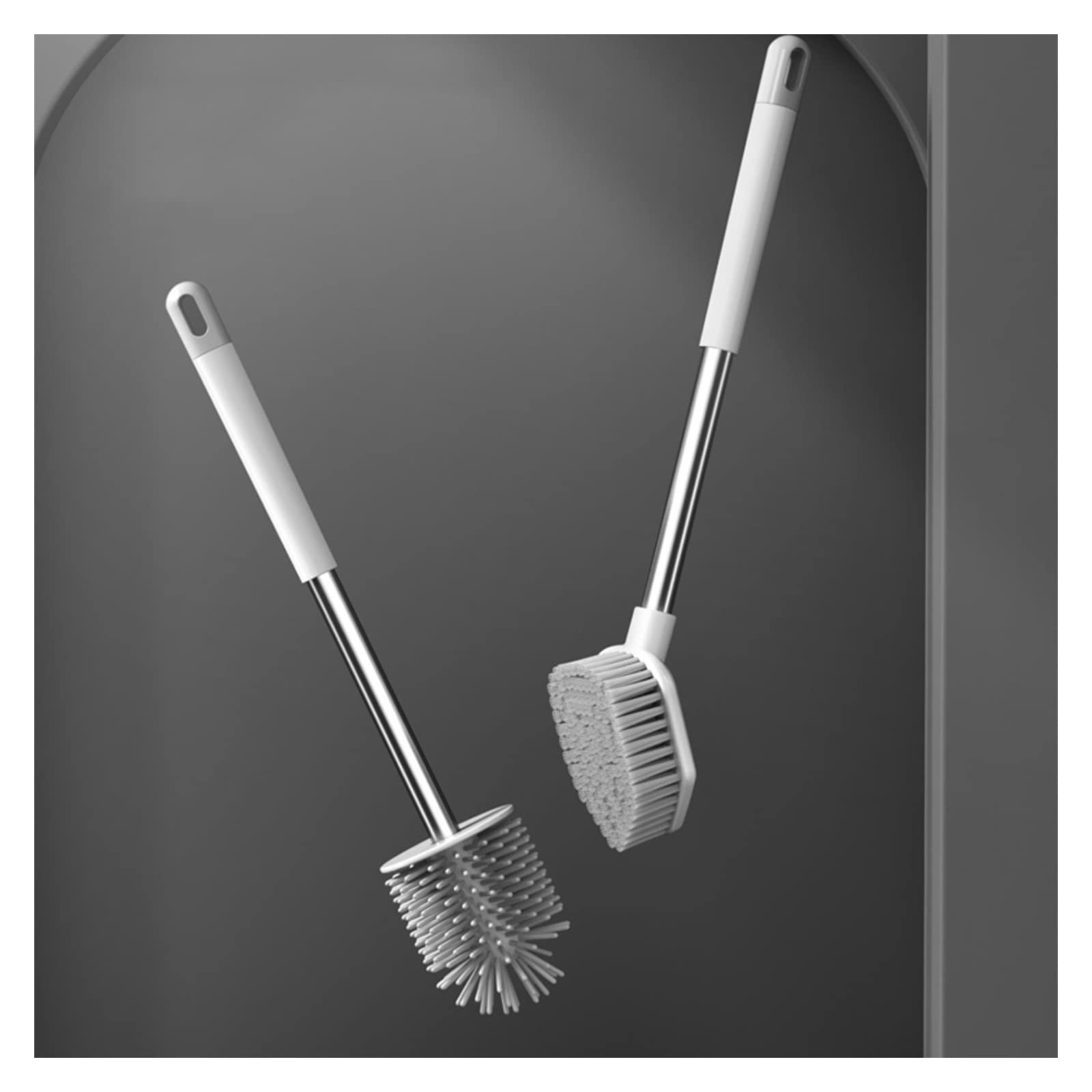 Cepillo de inodoro, juego de cepillo de inodoro de silicona con soporte de pared, kit de limpieza de baño for un inodoro de pie sin esquinas muertas, cepillo limpiador esencial for el hogar, montaje e