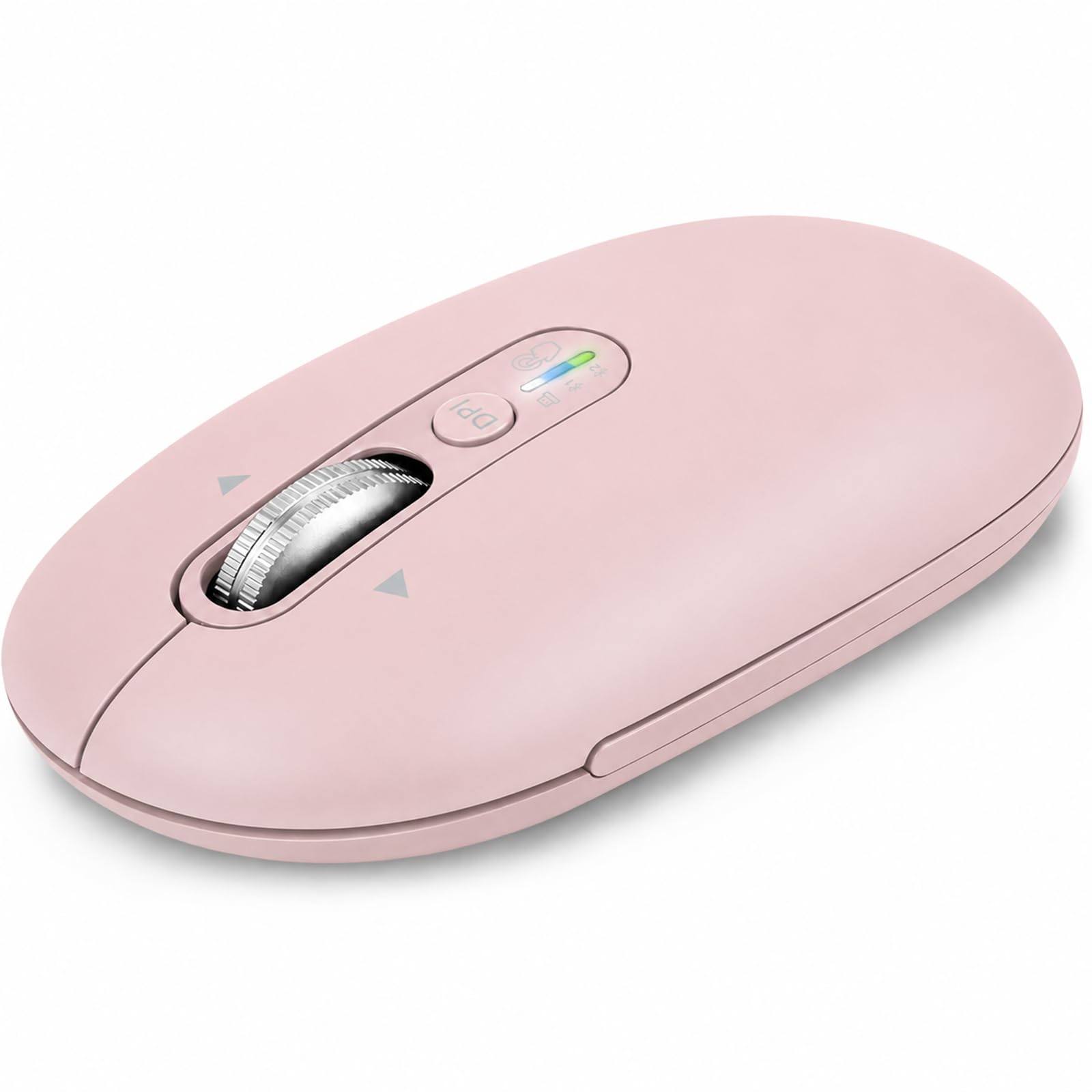 Wireless Bluetooth Mouse,USB+BT×2,Slim Pebble Multi Device Small Travel Mice,Metal 4 Way Super Scrolling,± 3000 DPI,Quiet,Portable,Long Battery for Laptop,Computer,Tablet,Mac,iPad,PC,Phone (Pink)