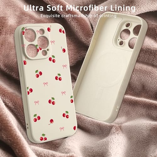Coque silicone liquide iPhone 13 Pro blanche magnétique cerise - 6