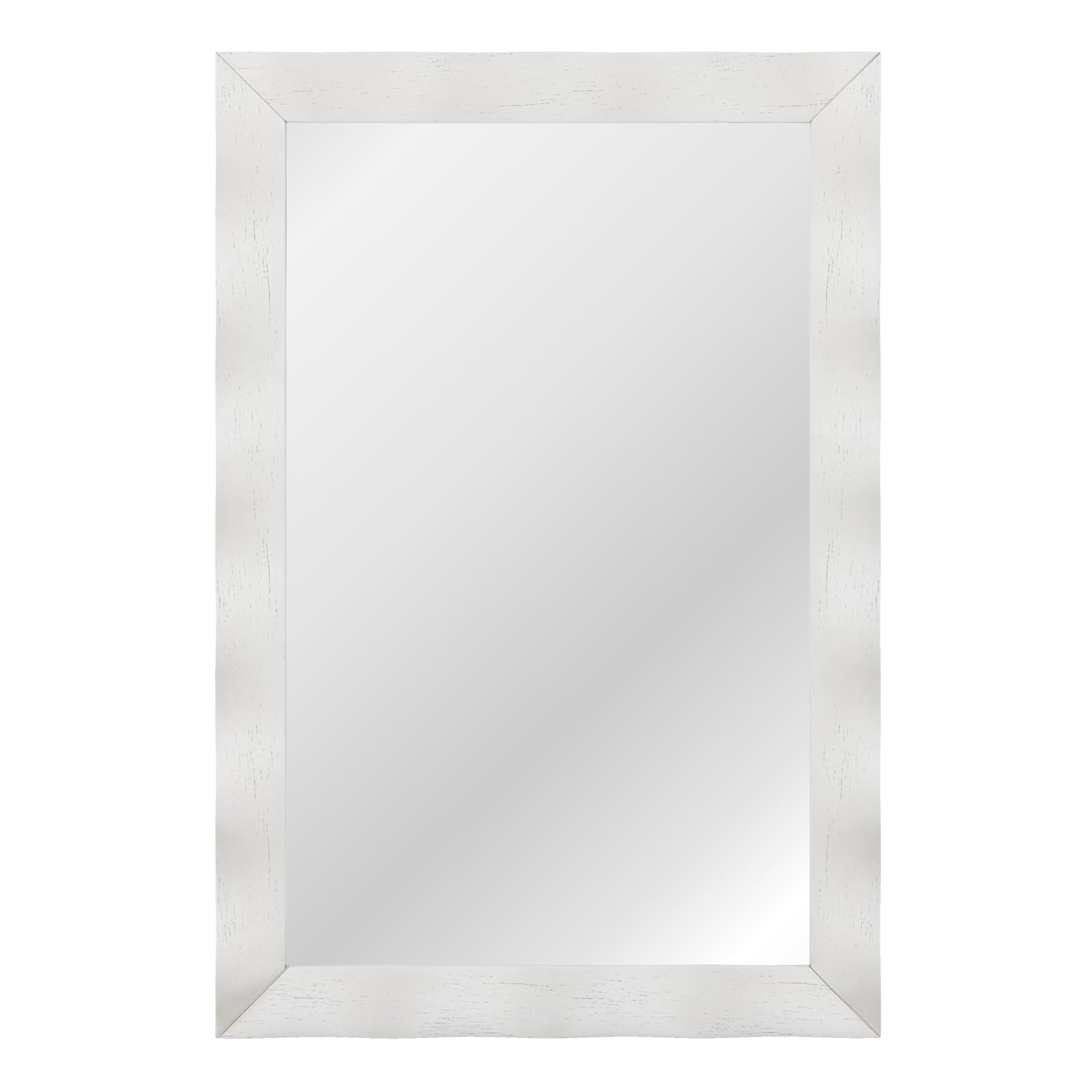 RELAX4LIFE Decorative Wall Mirror, 106x71cm Large Rectangle Wall-Mounted Hanging Mirror, Rubber Wood Frame Vertical/Horizontal Decor Vanity Mirror for Bathroom Living Room Hallway (White)