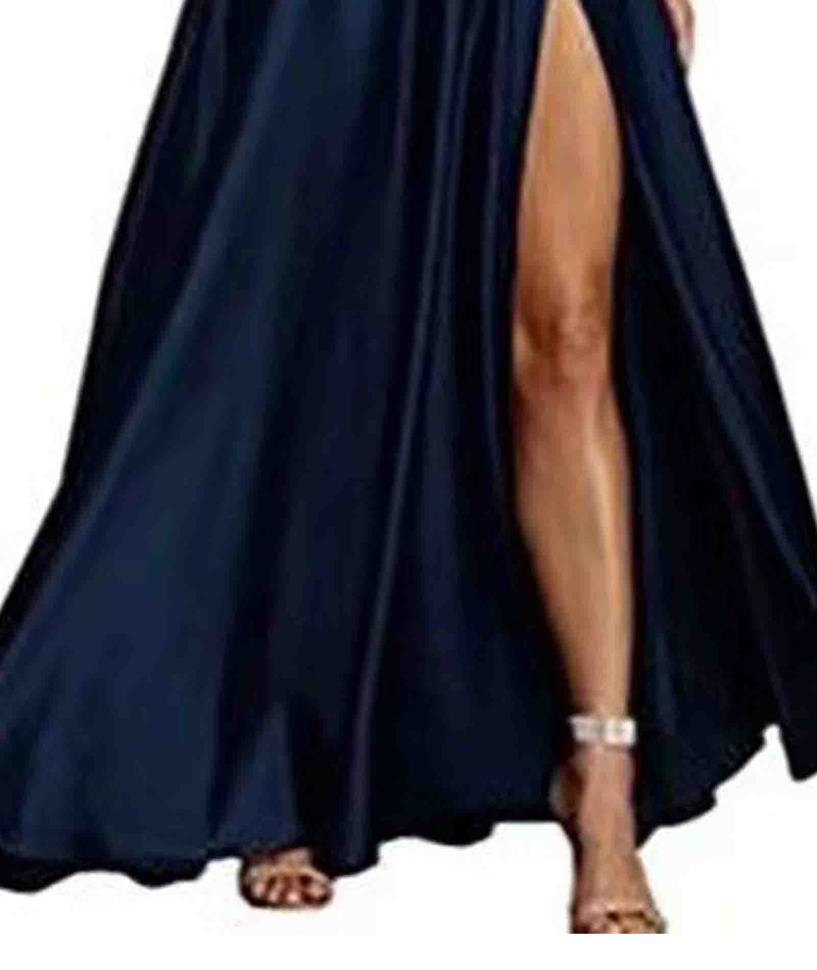 ECDAHICC Frauen Italienische Nudel Verstellbare Riemen Ball Kleid High Neck V-Ausschnitt Satin Tasche Formale Party Abendkleid