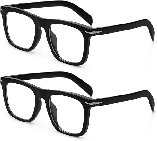 NIDOVIX Lentes de bloqueo de luz azul cuadrados de moda para hombres y mujeres, lentes de computadora sin receta con marco de moda (negro y negro)