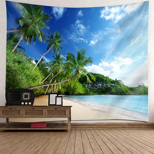 Tapisserie Paysage Plage 200x200CM Tenture Murale Cocotiers